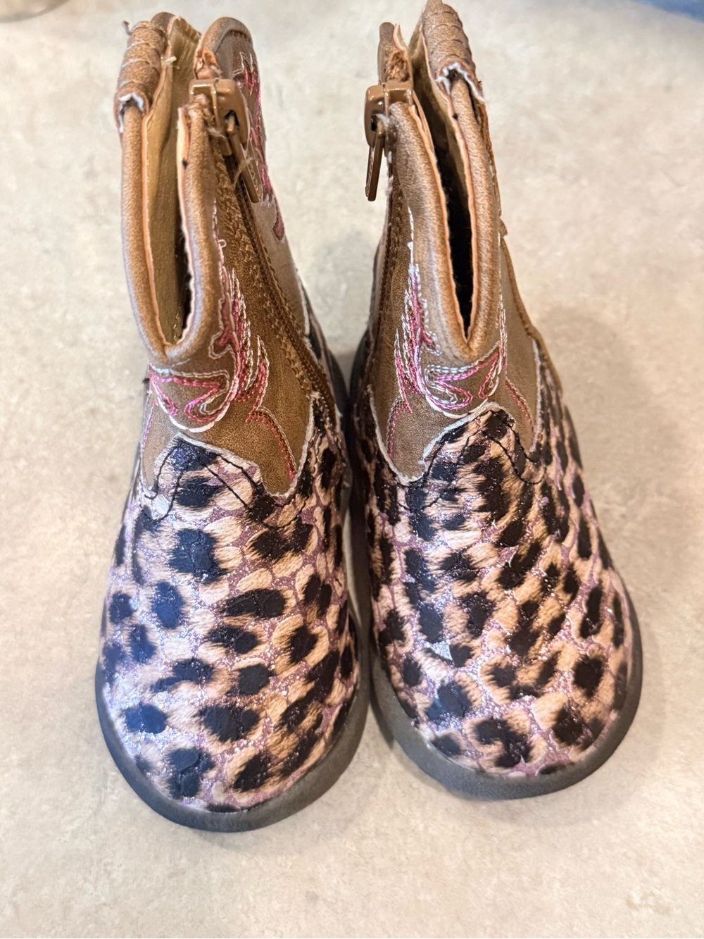 Roper Kids Leopard Print Ankle Boots in Pink and Brown